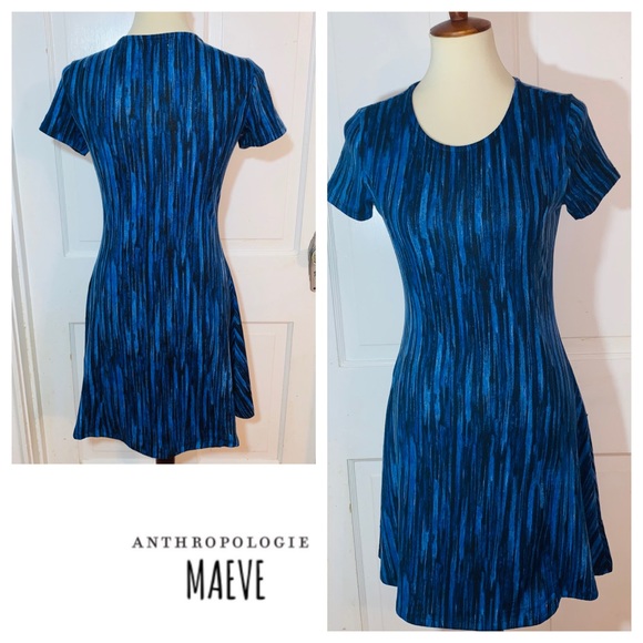 Anthropologie Dresses & Skirts - Anthro Maeve Striped Blue Fit & Flare Dress. Med.
